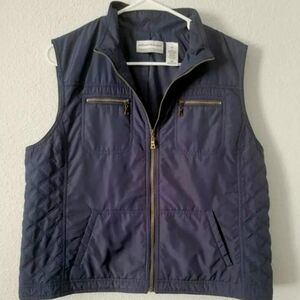 Alfred Dunner Women's Vest Size 10P Navy Blue Quilted Full Zip Front Coat